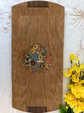 Vintage 1940’s Hasko Delicate Floral Design Wood Serving Tray